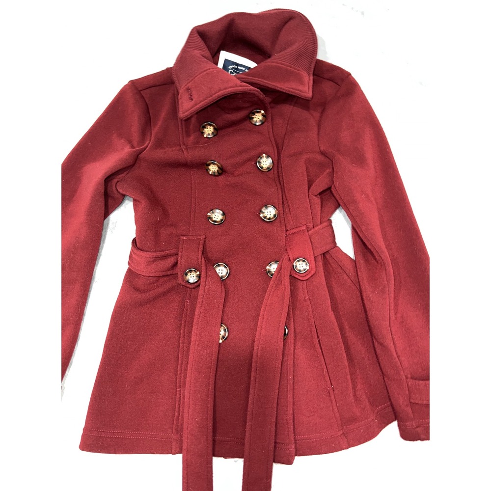 Cavalini Original Burgundy Red Double Breasted Belted Pea Coat Jacket Large